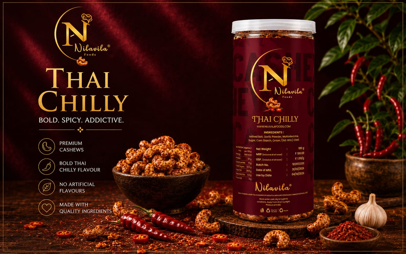 Nilavila Gourmet Thai Chilly Cashews